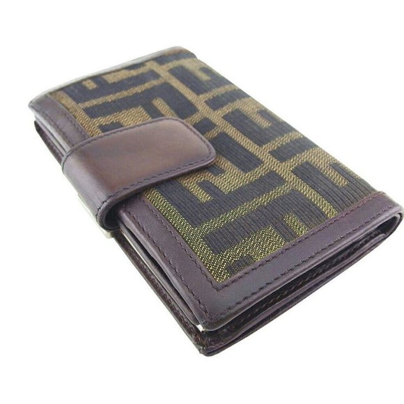 FENDI Gamaguchi Wallet Zucca Beige Canvas ~ Leather Authentic Used - Picture 4 of 10
